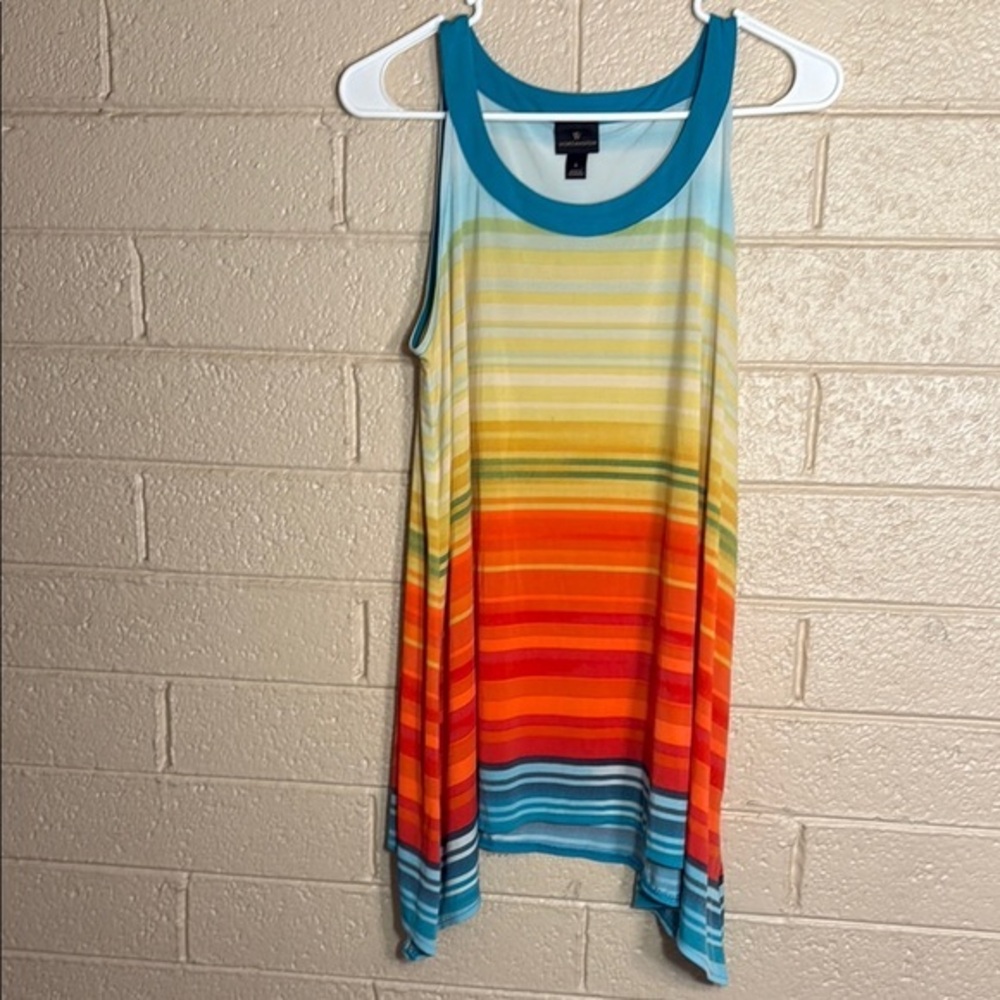 Worthington Asymmetrical Blue and Cream Sleeveless Tank